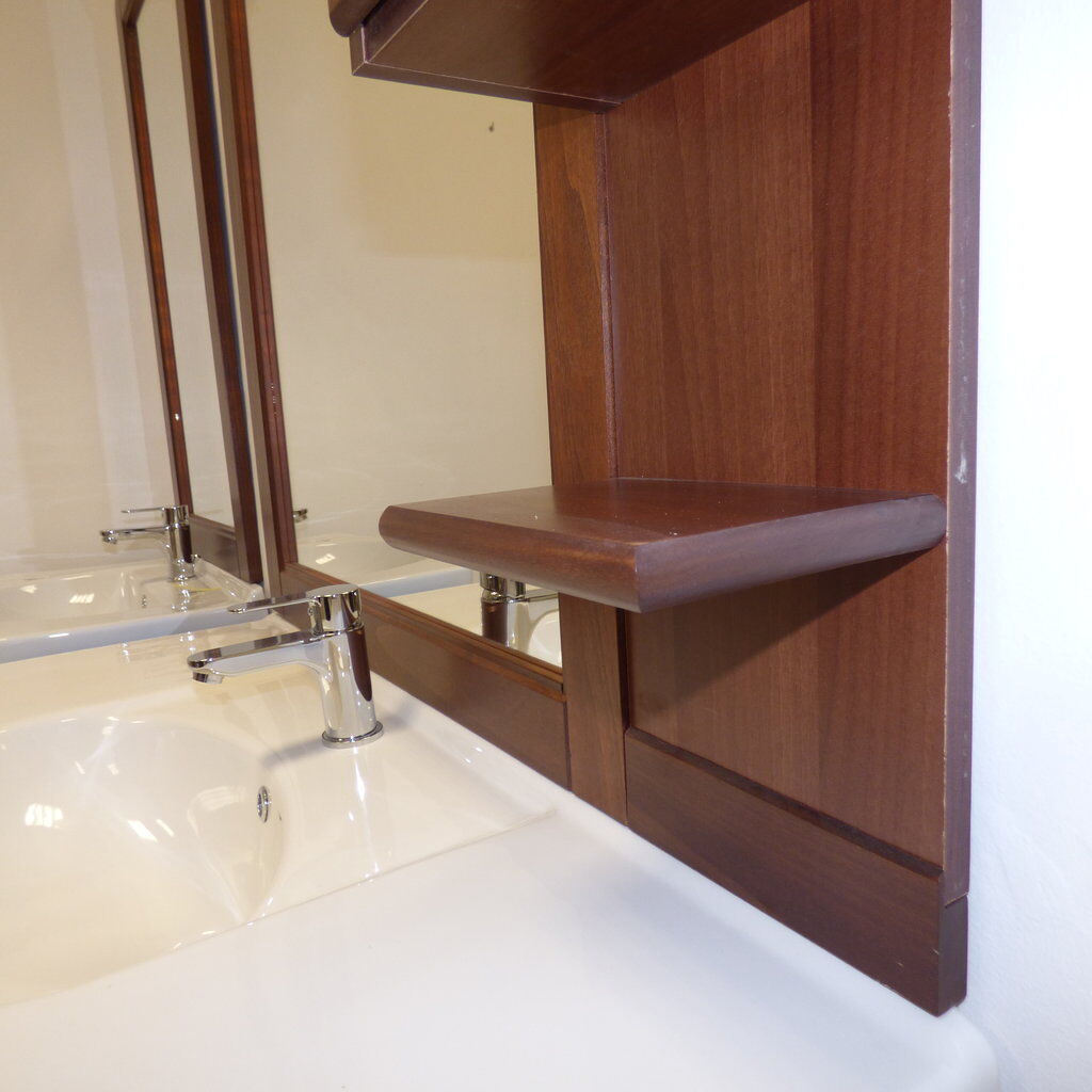 MOBILE BAGNO SOSPESO EFFETTO LEGNO NOCE SCURO 120CM E SPECCHIO A