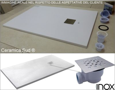 Piatto doccia effetto pietra basso extraslim 160 x 80 H2,5 taglio personalizzato con piletta acciaio