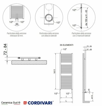 CORDIVARI verniciatura ANTI-INGIALLIMENTO - Termoarredo Claudia New 2024 PLUS 50 x 140 cm. - immagine 5