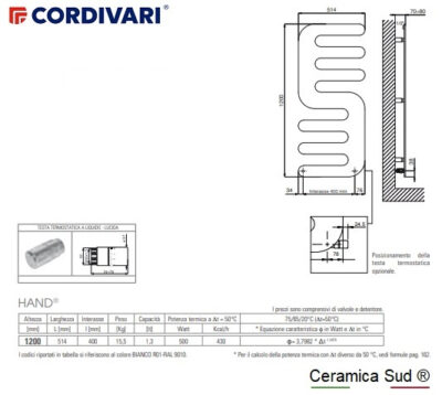 CORDIVARI verniciatura ANTI-INGIALLIMENTO - Termoarredo Hand bianco New 2024 PLUS 51,4 x 120 cm. - immagine 9